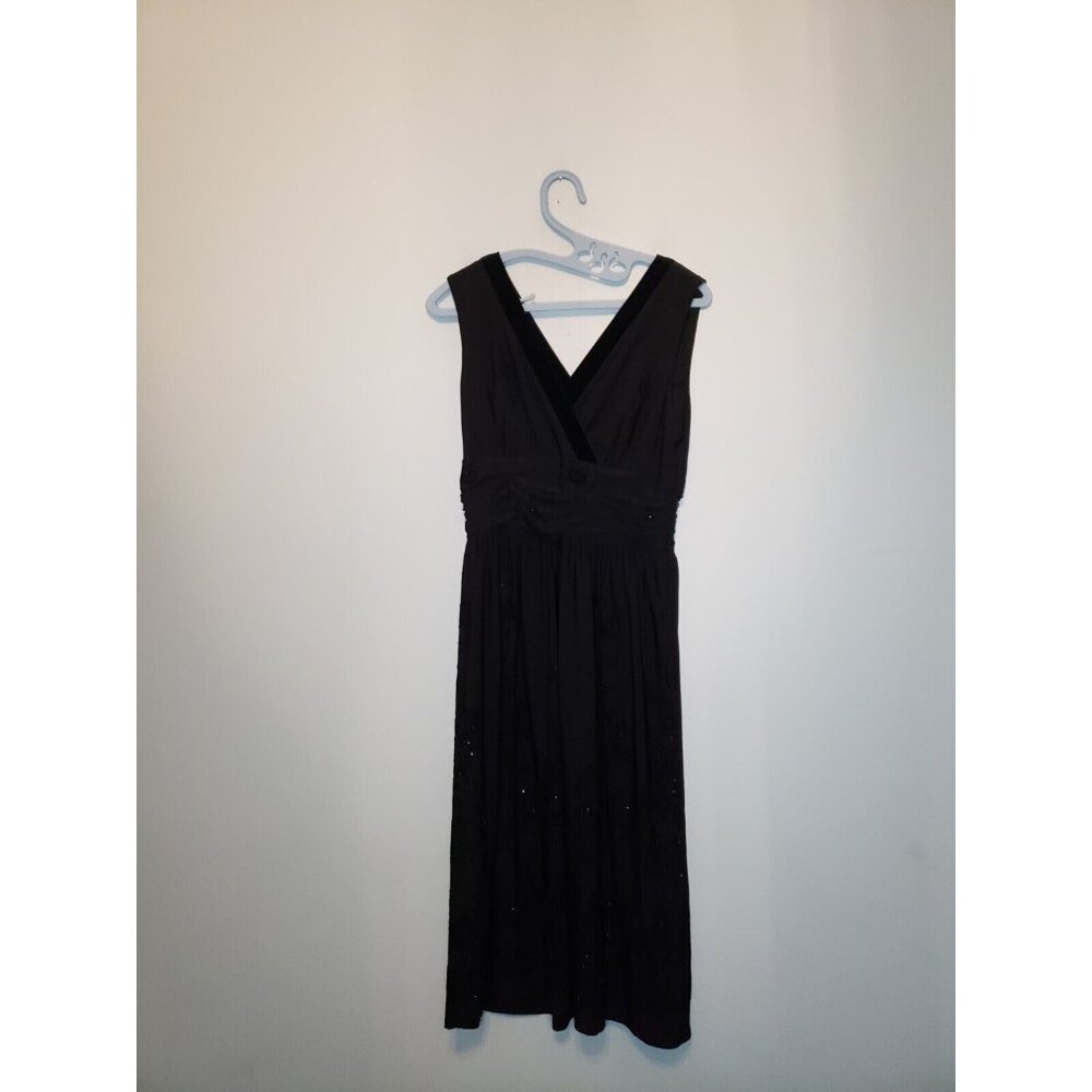 Sandra Darren Womens 10 Dress Sleeveless Black Cocktail Floral Sparkly V Neck - Picture 1 of 6